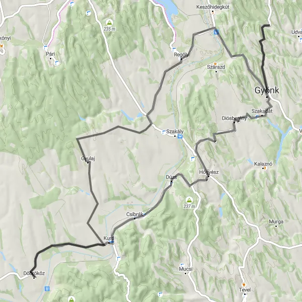 Map miniature of "Gyulaj Circuit" cycling inspiration in Dél-Dunántúl, Hungary. Generated by Tarmacs.app cycling route planner