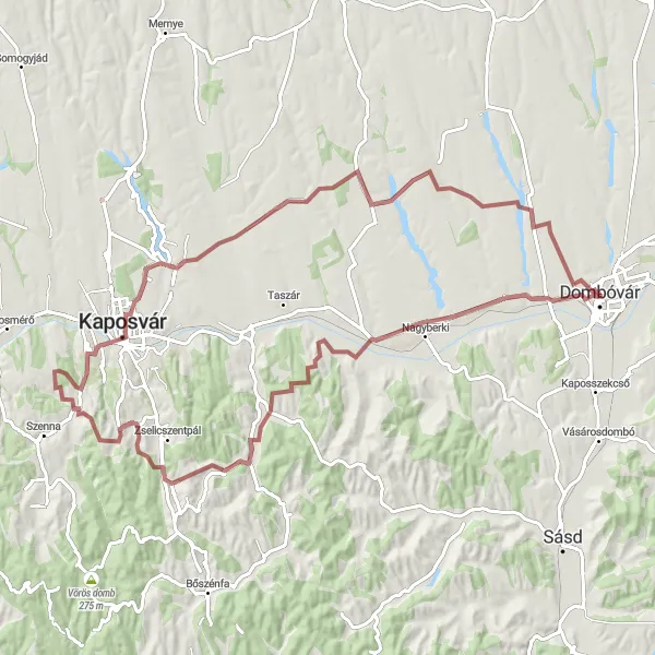 Map miniature of "In the Heart of Zselickislak" cycling inspiration in Dél-Dunántúl, Hungary. Generated by Tarmacs.app cycling route planner