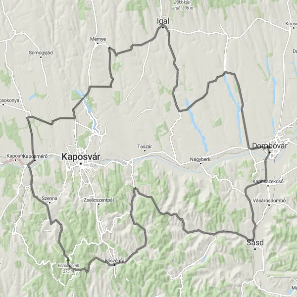 Map miniature of "Scenic Road Trip to Somogyaszaló" cycling inspiration in Dél-Dunántúl, Hungary. Generated by Tarmacs.app cycling route planner