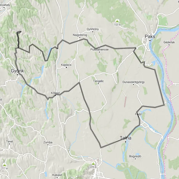 Map miniature of "Varsád Challenge" cycling inspiration in Dél-Dunántúl, Hungary. Generated by Tarmacs.app cycling route planner