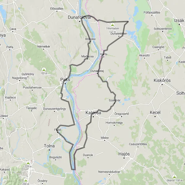 Map miniature of "Scenic Road Cycling Tour around Fadd" cycling inspiration in Dél-Dunántúl, Hungary. Generated by Tarmacs.app cycling route planner