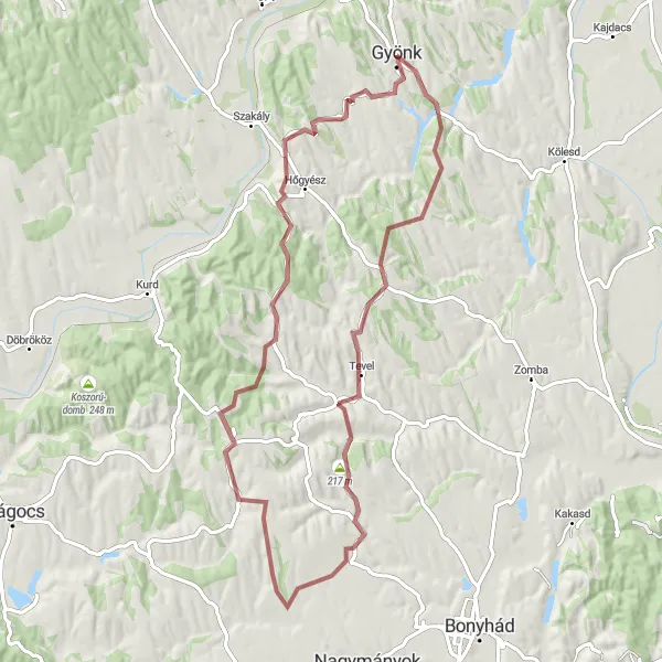 Map miniature of "The Aparhant Adventure" cycling inspiration in Dél-Dunántúl, Hungary. Generated by Tarmacs.app cycling route planner