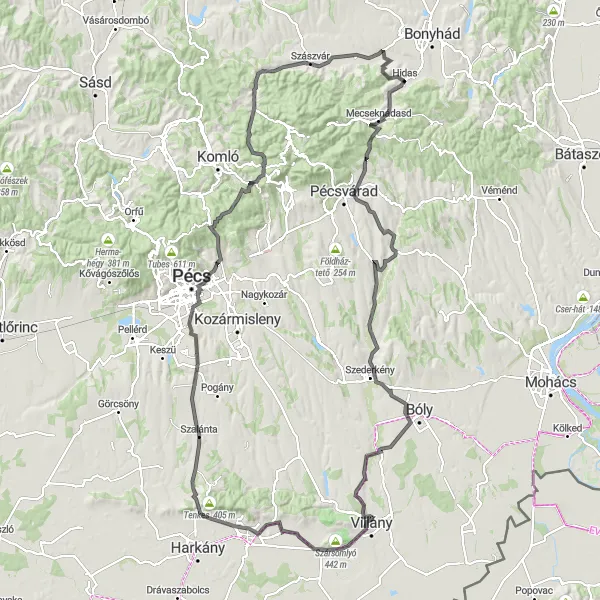 Map miniature of "The Scenic Grand Tour" cycling inspiration in Dél-Dunántúl, Hungary. Generated by Tarmacs.app cycling route planner