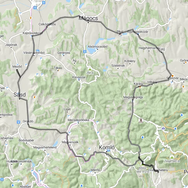 Map miniature of "Scenic Tour of Hills and Landmarks" cycling inspiration in Dél-Dunántúl, Hungary. Generated by Tarmacs.app cycling route planner