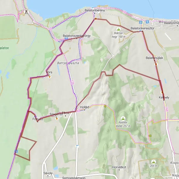 Map miniature of "The Charming Gravel Escape" cycling inspiration in Dél-Dunántúl, Hungary. Generated by Tarmacs.app cycling route planner