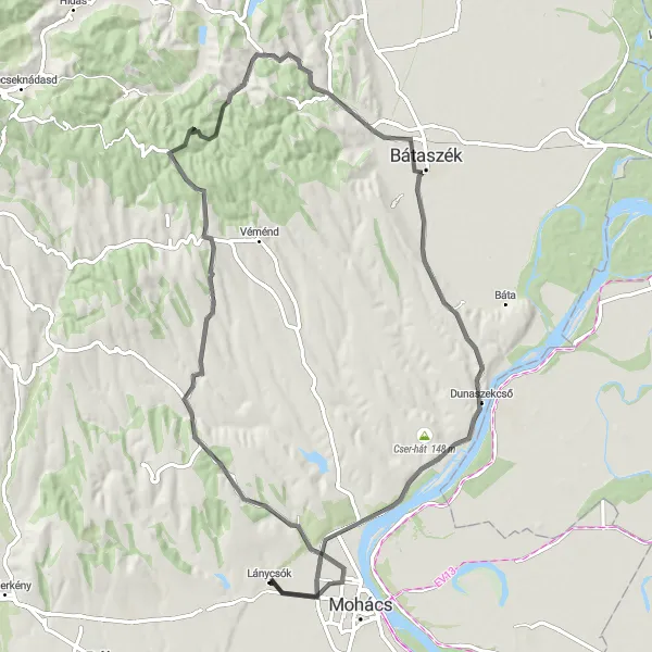 Map miniature of "Himesháza Loop" cycling inspiration in Dél-Dunántúl, Hungary. Generated by Tarmacs.app cycling route planner