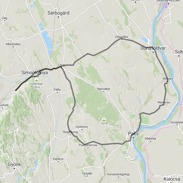 Map miniature of "Danube Delight" cycling inspiration in Dél-Dunántúl, Hungary. Generated by Tarmacs.app cycling route planner