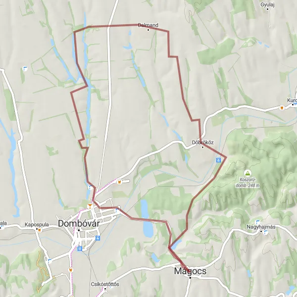 Map miniature of "Döbrököz to Mágocs Gravel Route" cycling inspiration in Dél-Dunántúl, Hungary. Generated by Tarmacs.app cycling route planner
