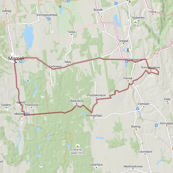 Map miniature of "Picturesque Gravel Journey" cycling inspiration in Dél-Dunántúl, Hungary. Generated by Tarmacs.app cycling route planner