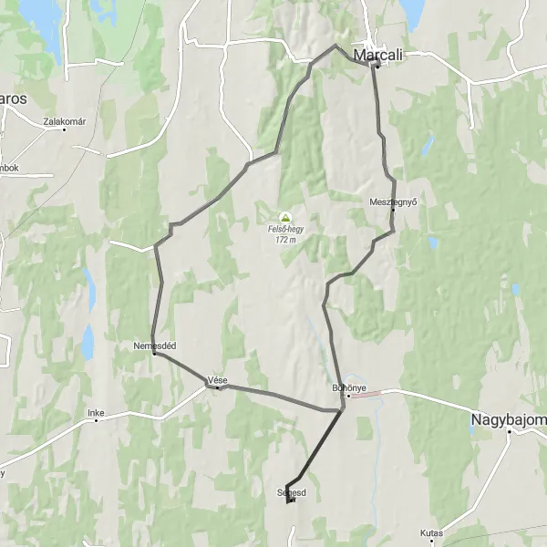 Map miniature of "Mesztegnyő Circuit" cycling inspiration in Dél-Dunántúl, Hungary. Generated by Tarmacs.app cycling route planner