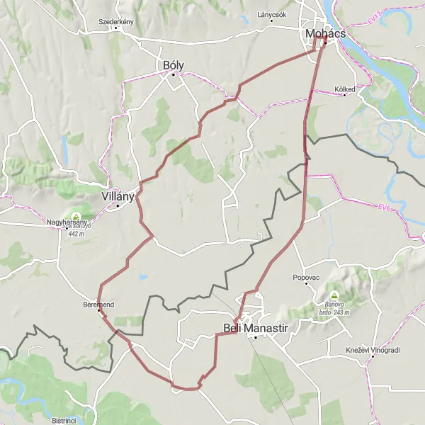 Map miniature of "Udvar to Nagynyárád" cycling inspiration in Dél-Dunántúl, Hungary. Generated by Tarmacs.app cycling route planner