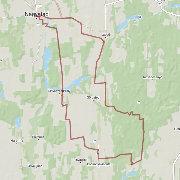 Map miniature of "Gravel Adventure to Csokonyavisonta" cycling inspiration in Dél-Dunántúl, Hungary. Generated by Tarmacs.app cycling route planner