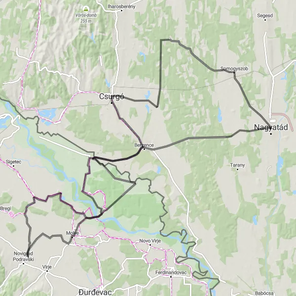 Map miniature of "Berzence Road Adventure" cycling inspiration in Dél-Dunántúl, Hungary. Generated by Tarmacs.app cycling route planner