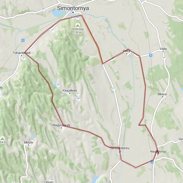 Map miniature of "The Sárszentlőrinc Gravel Adventure" cycling inspiration in Dél-Dunántúl, Hungary. Generated by Tarmacs.app cycling route planner