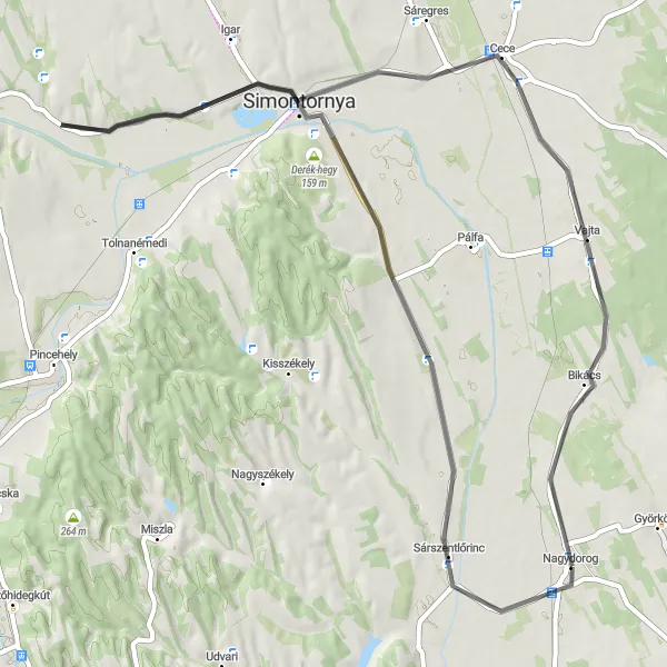 Map miniature of "Southern Loop" cycling inspiration in Dél-Dunántúl, Hungary. Generated by Tarmacs.app cycling route planner