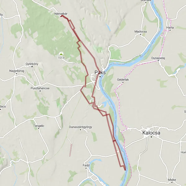 Map miniature of "Németkér Gravel Adventure" cycling inspiration in Dél-Dunántúl, Hungary. Generated by Tarmacs.app cycling route planner