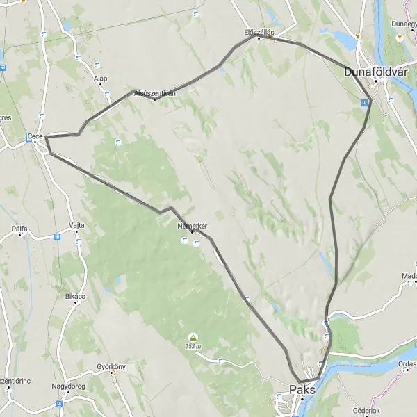 Map miniature of "Németkér to Gyapa Loop" cycling inspiration in Dél-Dunántúl, Hungary. Generated by Tarmacs.app cycling route planner
