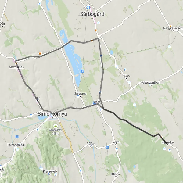 Map miniature of "Németkér to Sárszentmiklós Loop" cycling inspiration in Dél-Dunántúl, Hungary. Generated by Tarmacs.app cycling route planner