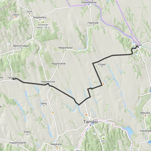 Map miniature of "The Fürged Loop" cycling inspiration in Dél-Dunántúl, Hungary. Generated by Tarmacs.app cycling route planner