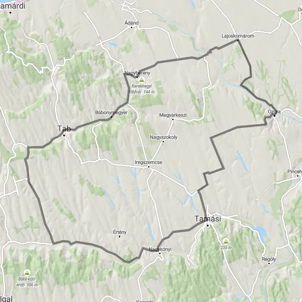 Map miniature of "The Tab Challenge" cycling inspiration in Dél-Dunántúl, Hungary. Generated by Tarmacs.app cycling route planner