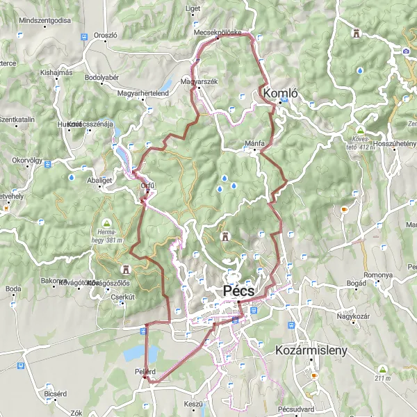 Map miniature of "The Gravel Adventure" cycling inspiration in Dél-Dunántúl, Hungary. Generated by Tarmacs.app cycling route planner