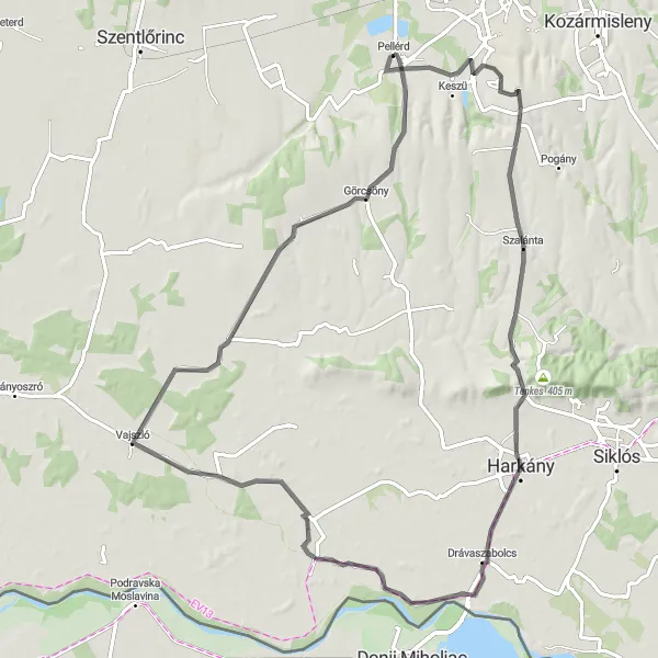 Map miniature of "The Szalánta Challenge" cycling inspiration in Dél-Dunántúl, Hungary. Generated by Tarmacs.app cycling route planner