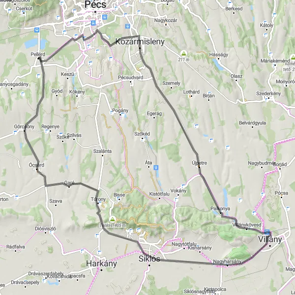 Map miniature of "From Nagyharsány to Nagyárpád" cycling inspiration in Dél-Dunántúl, Hungary. Generated by Tarmacs.app cycling route planner