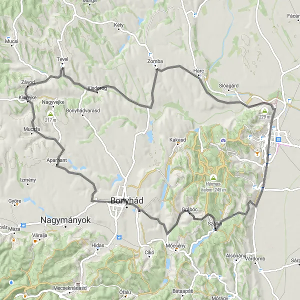 Map miniature of "Scenic Szekszárd Route" cycling inspiration in Dél-Dunántúl, Hungary. Generated by Tarmacs.app cycling route planner