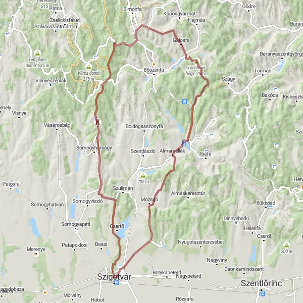 Map miniature of "Gravel adventure in Szigetvár" cycling inspiration in Dél-Dunántúl, Hungary. Generated by Tarmacs.app cycling route planner