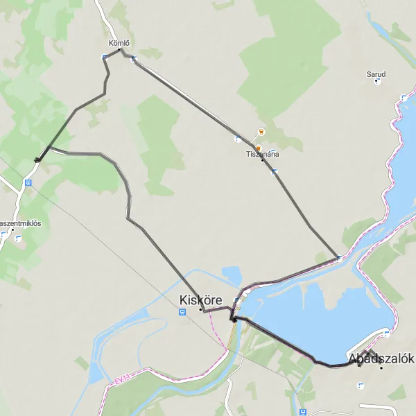 Map miniature of "Kisköre Loop Road Tour" cycling inspiration in Észak-Alföld, Hungary. Generated by Tarmacs.app cycling route planner