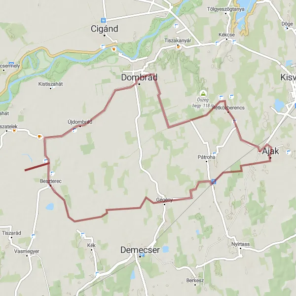 Map miniature of "Countryside Loop" cycling inspiration in Észak-Alföld, Hungary. Generated by Tarmacs.app cycling route planner