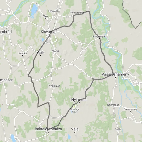 Map miniature of "Baktalórántháza Adventure" cycling inspiration in Észak-Alföld, Hungary. Generated by Tarmacs.app cycling route planner