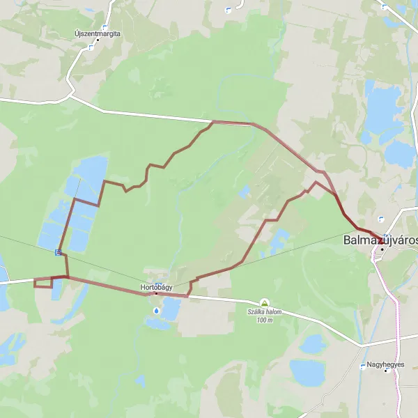 Map miniature of "Hortobágy Exploration" cycling inspiration in Észak-Alföld, Hungary. Generated by Tarmacs.app cycling route planner