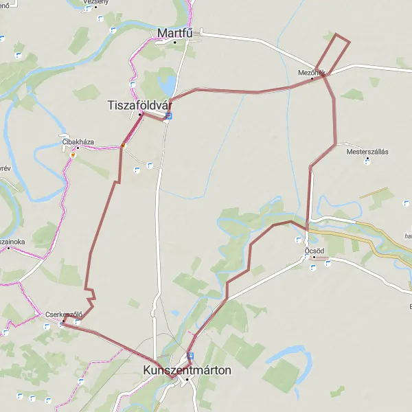 Map miniature of "The Thermal Route" cycling inspiration in Észak-Alföld, Hungary. Generated by Tarmacs.app cycling route planner