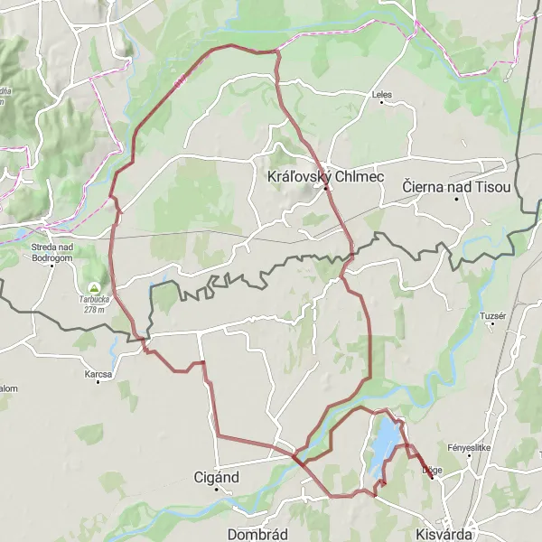 Map miniature of "Kékcse to Szabolcsveresmart Gravel Ride" cycling inspiration in Észak-Alföld, Hungary. Generated by Tarmacs.app cycling route planner