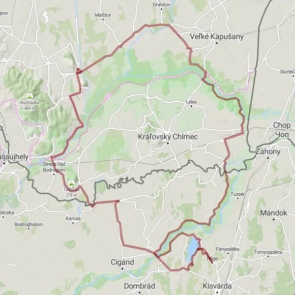 Map miniature of "Szabolcsveresmart to Oborín Route" cycling inspiration in Észak-Alföld, Hungary. Generated by Tarmacs.app cycling route planner