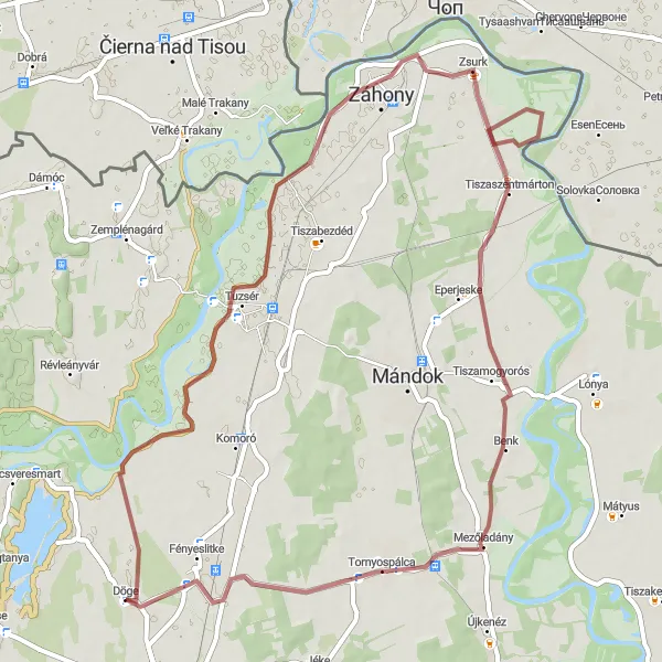 Map miniature of "Cycle to Fényeslitke" cycling inspiration in Észak-Alföld, Hungary. Generated by Tarmacs.app cycling route planner