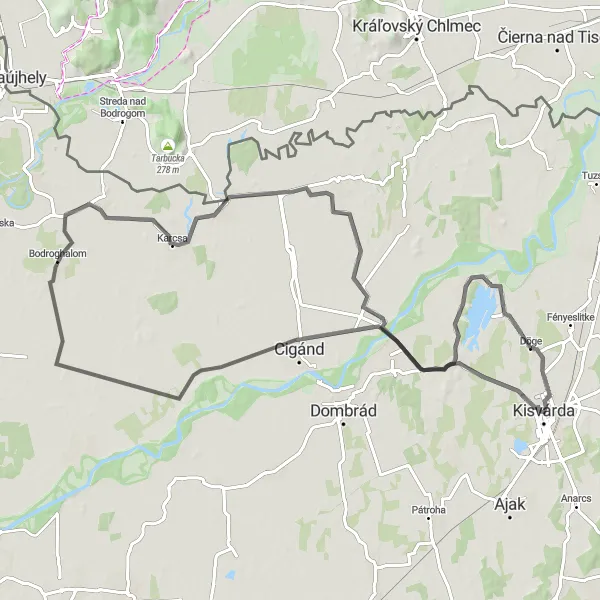 Map miniature of "Döge to Kékcse Road Route" cycling inspiration in Észak-Alföld, Hungary. Generated by Tarmacs.app cycling route planner