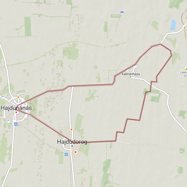 Map miniature of "Hajdúnánás to Szőlőoldal Gravel Adventure" cycling inspiration in Észak-Alföld, Hungary. Generated by Tarmacs.app cycling route planner