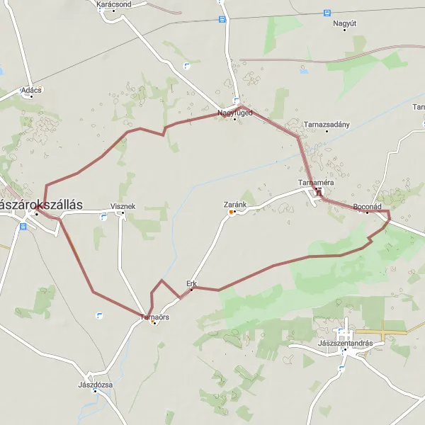 Map miniature of "Nagyfüged - Tarnaörs Gravel Loop" cycling inspiration in Észak-Alföld, Hungary. Generated by Tarmacs.app cycling route planner