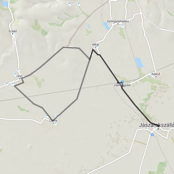 Map miniature of "Vámosgyörk - Visontai Kovách-kastély Road Loop" cycling inspiration in Észak-Alföld, Hungary. Generated by Tarmacs.app cycling route planner