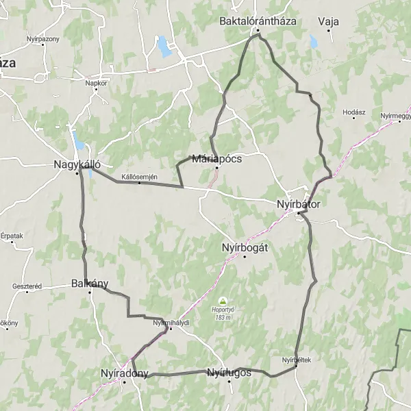 Map miniature of "The Hillside Adventure" cycling inspiration in Észak-Alföld, Hungary. Generated by Tarmacs.app cycling route planner