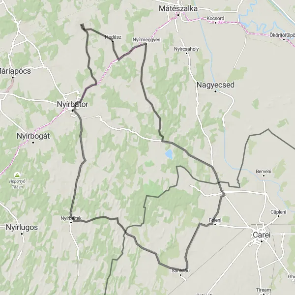 Map miniature of "Exploring the Countryside" cycling inspiration in Észak-Alföld, Hungary. Generated by Tarmacs.app cycling route planner