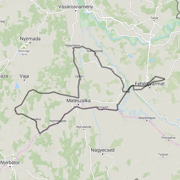 Map miniature of "The Charming Circuit" cycling inspiration in Észak-Alföld, Hungary. Generated by Tarmacs.app cycling route planner