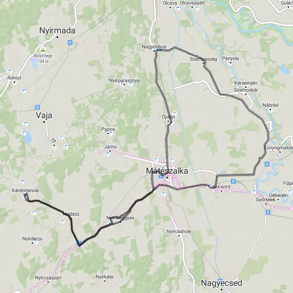 Map miniature of "Hodász Discover" cycling inspiration in Észak-Alföld, Hungary. Generated by Tarmacs.app cycling route planner