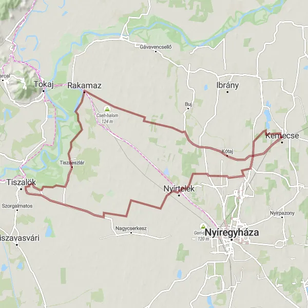 Map miniature of "The Gravel Loop" cycling inspiration in Észak-Alföld, Hungary. Generated by Tarmacs.app cycling route planner