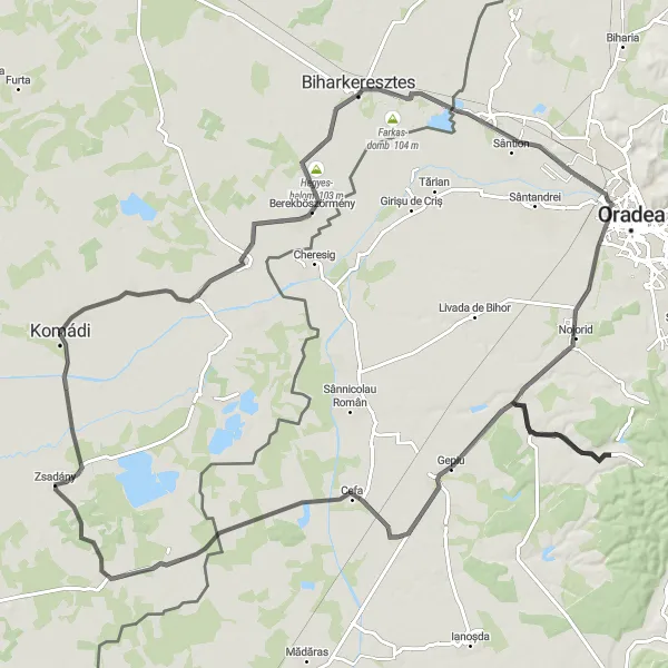 Map miniature of "The Breathtaking Loop" cycling inspiration in Észak-Alföld, Hungary. Generated by Tarmacs.app cycling route planner