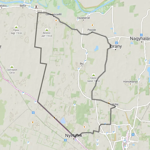 Map miniature of "Alföld Loop" cycling inspiration in Észak-Alföld, Hungary. Generated by Tarmacs.app cycling route planner