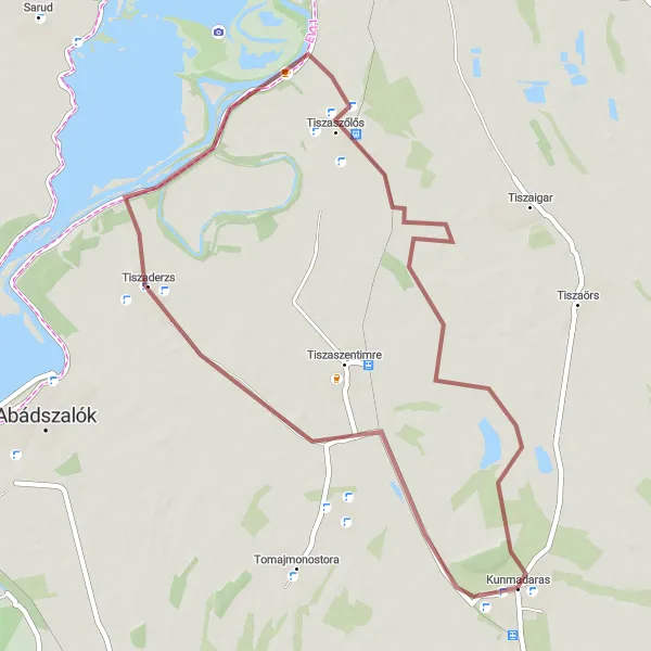 Map miniature of "Kunmadaras to Tiszaszőlős" cycling inspiration in Észak-Alföld, Hungary. Generated by Tarmacs.app cycling route planner
