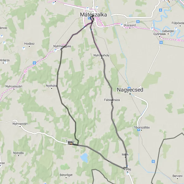 Map miniature of "Fábiánháza Route" cycling inspiration in Észak-Alföld, Hungary. Generated by Tarmacs.app cycling route planner